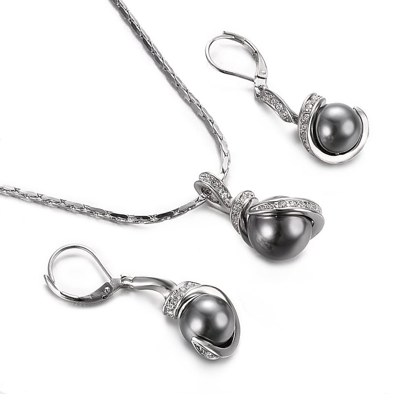 Yoursfs Grey Pearl Jewelry Set For Women 18k White Gold Plated Leverback Earrings & Pendant Drop Earrings and Necklace Set - Image 4